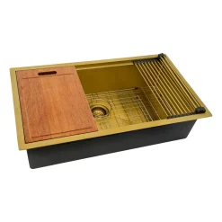 Ruvati Giana 33" Undermount Stainless Steel Workstation Kitchen Sink, Matte Gold Brass Tone, 16 Gauge, RVH6533GG