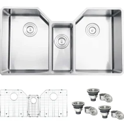 Ruvati Gravena 35" Undermount Stainless Steel Kitchen Sink, 40/20/40 Triple Bowl, 16 Gauge, RVH8500