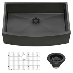 Ruvati 36-inch Apron-Front Farmhouse Kitchen Sink - Gunmetal Black Matte Stainless Steel Single Bowl - RVH9880BL