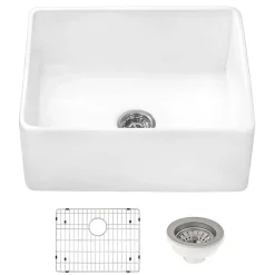 Ruvati 23-inch Fireclay Farmhouse Kitchen Laundry Utility Sink Single Bowl - White, RVL2468WH