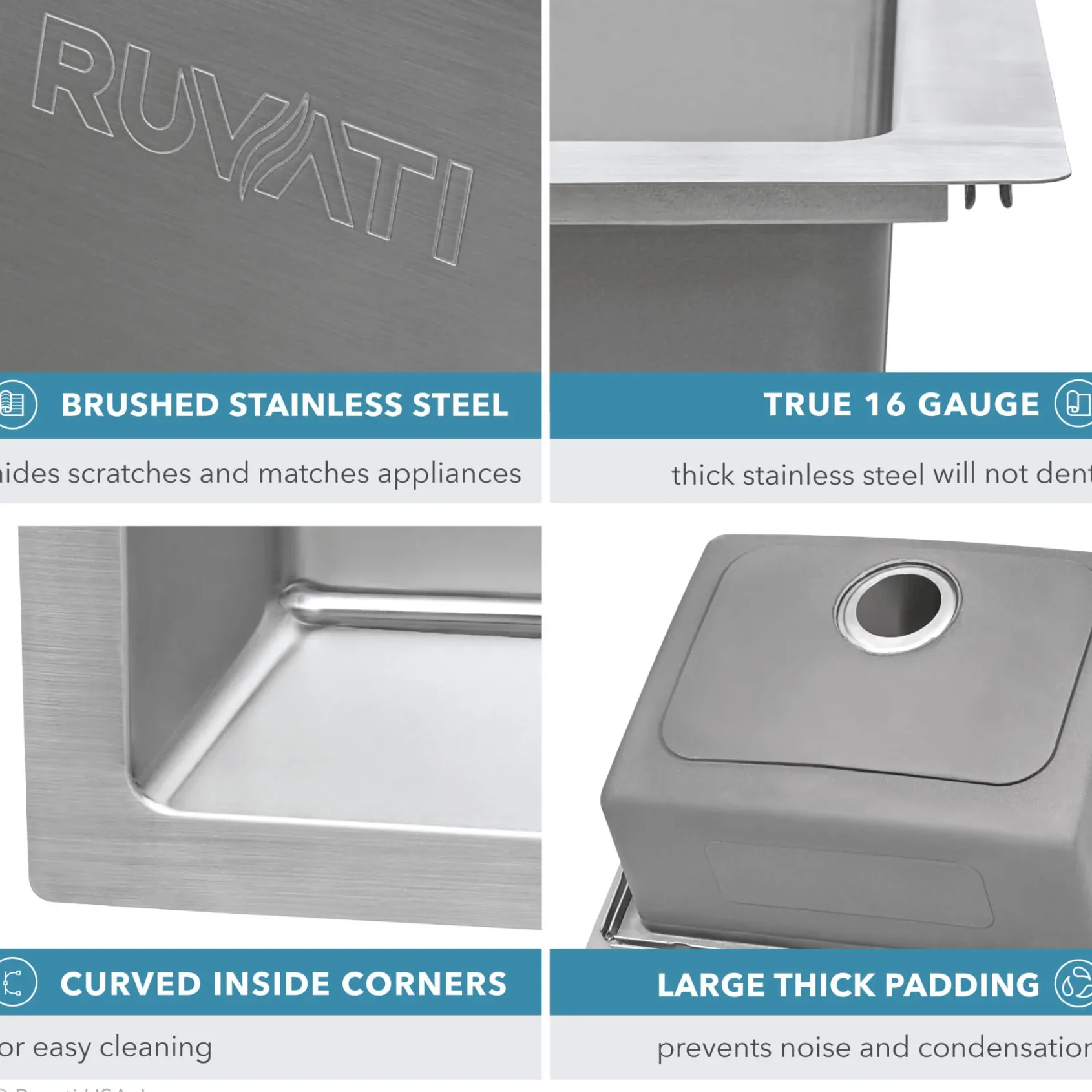 Ruvati Modena 33" Drop-in Topmount Stainless Steel Kitchen Sink, 16 Gauge, RVM5001