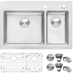 Ruvati Modena 33" Drop-in Topmount Stainless Steel Kitchen Sink, 70/30 Double Bowl, 16 Gauge, RVM5173