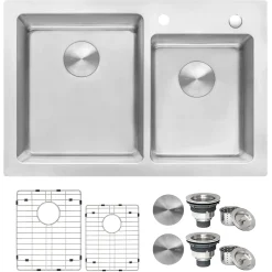 Ruvati Modena 33" Drop-in Topmount Stainless Steel Kitchen Sink, 60/40 Double Bowl, 16 Gauge, RVM5166