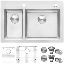 Ruvati Modena 33" Drop-in Topmount Stainless Steel Kitchen Sink, 30/70 Double Bowl, 16 Gauge, RVM5176