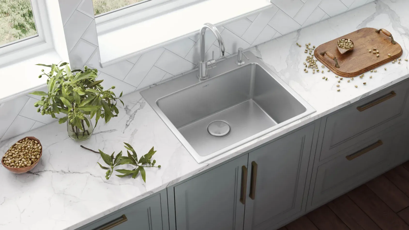 Ruvati Modena 23" Drop-in Topmount Stainless Steel Kitchen Sink, 16 Gauge, RVM5923