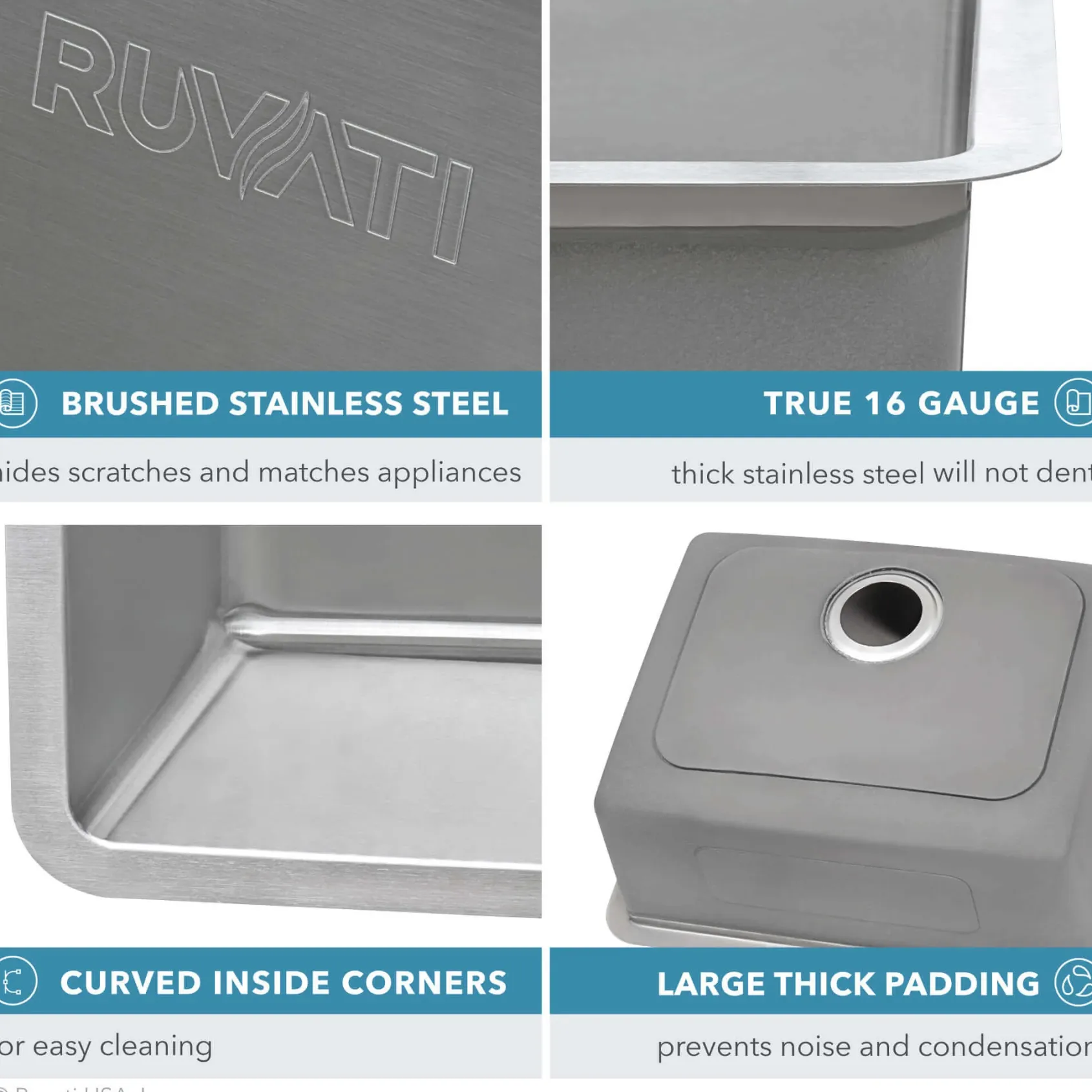 Ruvati Modena 27-inch Undermount Kitchen Sink 16 Gauge Stainless Steel Single Bowl, 16, RVM5927