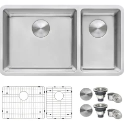Ruvati Modena 32" Undermount Stainless Steel Kitchen Sink, 70/30 Double Bowl, 16 Gauge, RVM5300