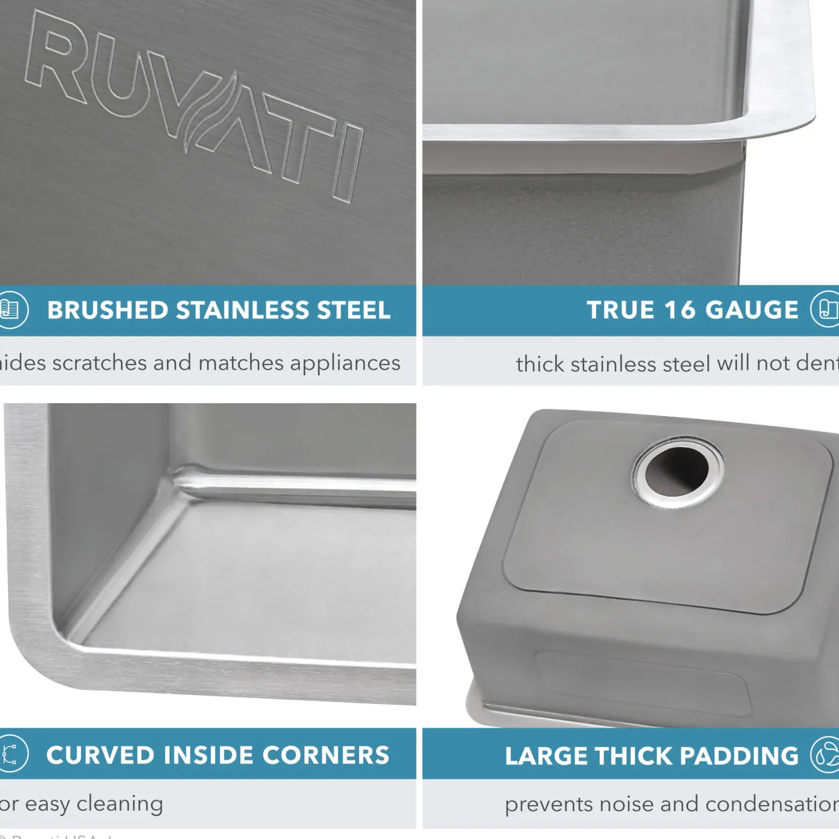 Ruvati Modena 31" Undermount Stainless Steel Kitchen Sink, 50/50 Double Bowl, 16 Gauge, RVM5099