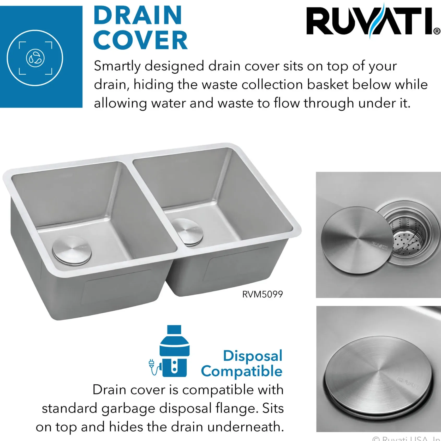 Ruvati Modena 31" Undermount Stainless Steel Kitchen Sink, 50/50 Double Bowl, 16 Gauge, RVM5099