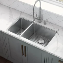 Ruvati Modena 32" Undermount Stainless Steel Kitchen Sink, 30/70 Double Bowl, 16 Gauge, RVM5307