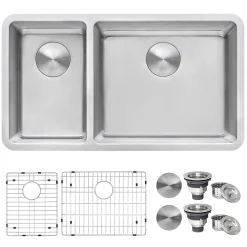 Ruvati Modena 32" Undermount Stainless Steel Kitchen Sink, 30/70 Double Bowl, 16 Gauge, RVM5307