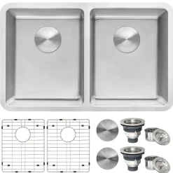 Ruvati Modena 28" Undermount Stainless Steel Kitchen Sink, 50/50 Double Bowl, 16 Gauge, RVM5077