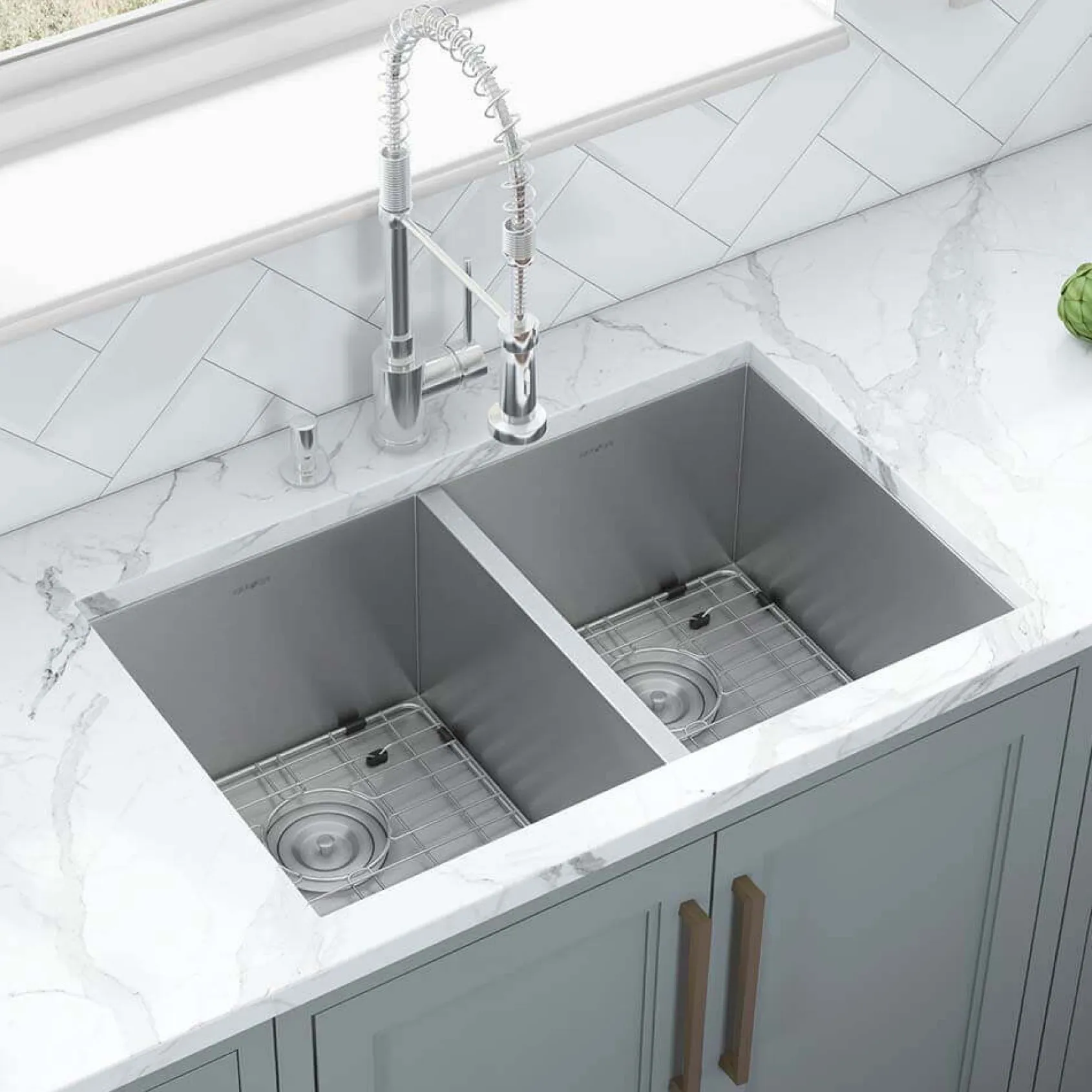 Ruvati Nesta 30" Undermount Stainless Steel Kitchen Sink, 50/50 Double Bowl, 16 Gauge, Zero Radius, RVH7350