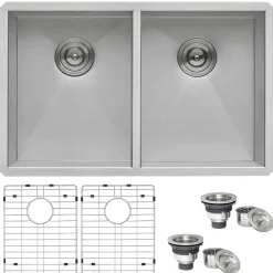 Ruvati Nesta 30" Undermount Stainless Steel Kitchen Sink, 50/50 Double Bowl, 16 Gauge, Zero Radius, RVH7350