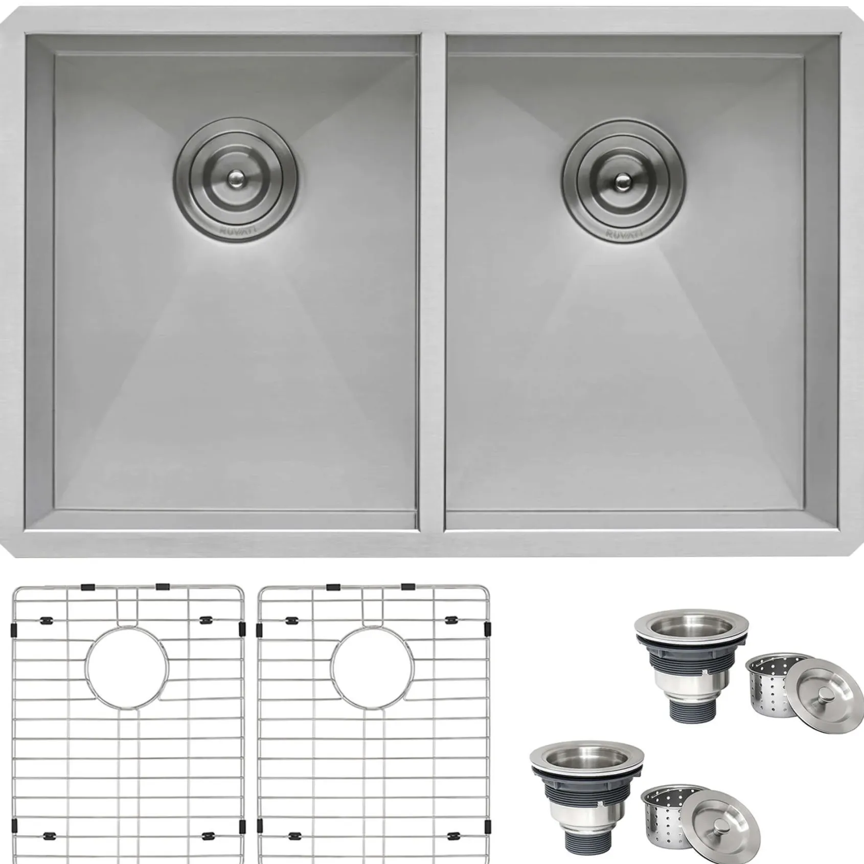 Ruvati Nesta 30" Undermount Stainless Steel Kitchen Sink, 50/50 Double Bowl, 16 Gauge, Zero Radius, RVH7350