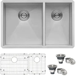 Ruvati Nesta 29" Undermount Stainless Steel Kitchen Sink, 60/40 Double Bowl, 16 Gauge, Zero Radius, RVH7200