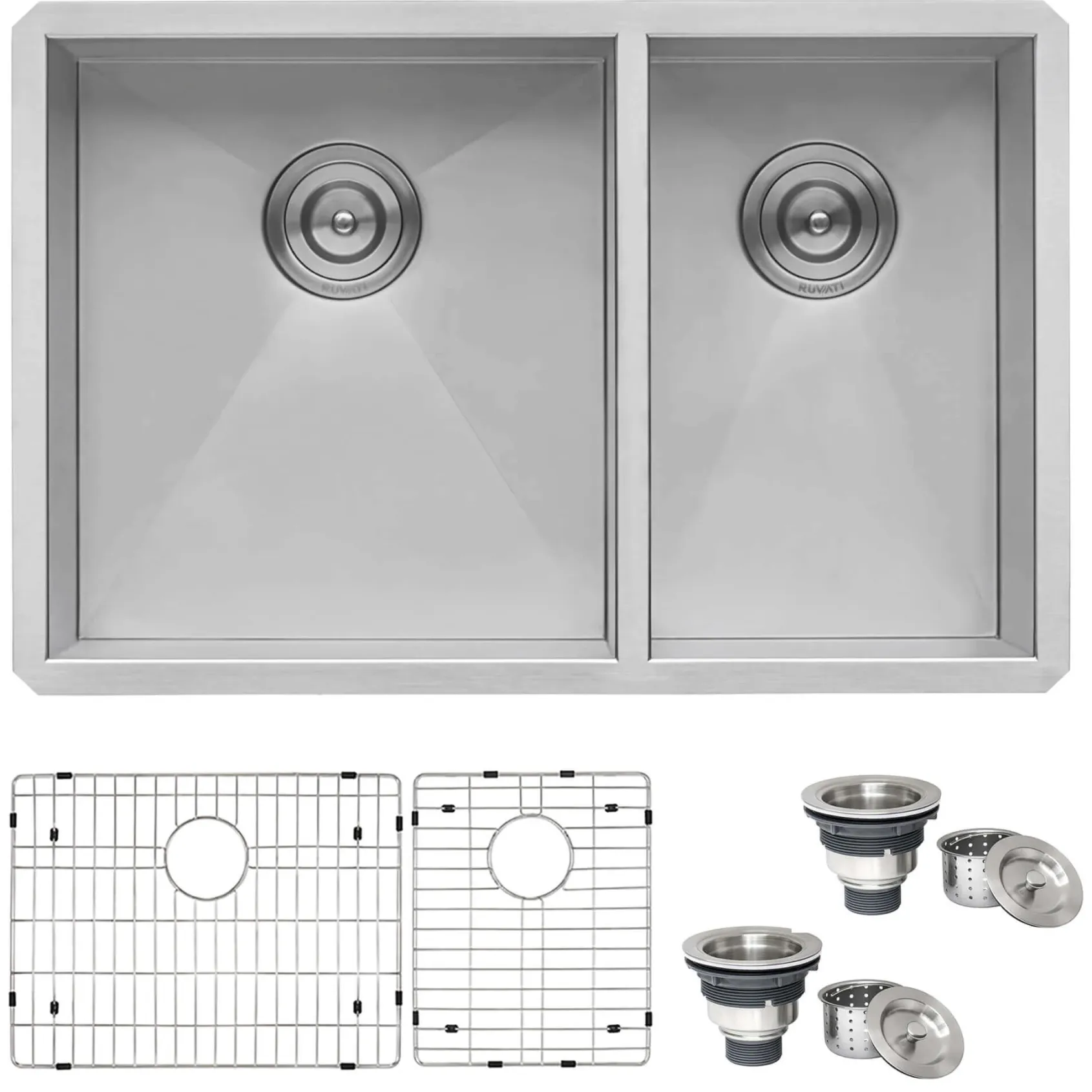 Ruvati Nesta 29" Undermount Stainless Steel Kitchen Sink, 60/40 Double Bowl, 16 Gauge, Zero Radius, RVH7200