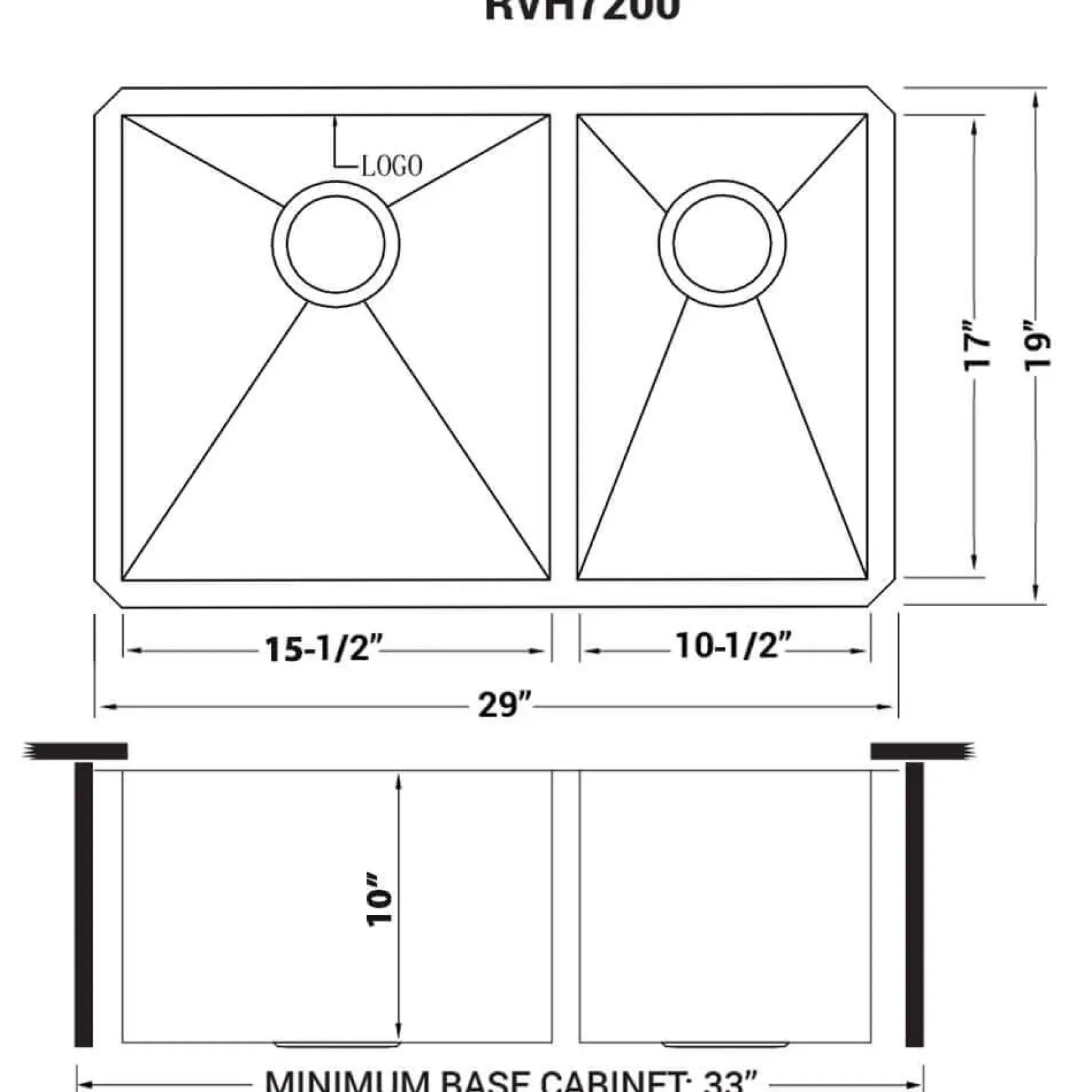 Ruvati Nesta 29" Undermount Stainless Steel Kitchen Sink, 60/40 Double Bowl, 16 Gauge, Zero Radius, RVH7200