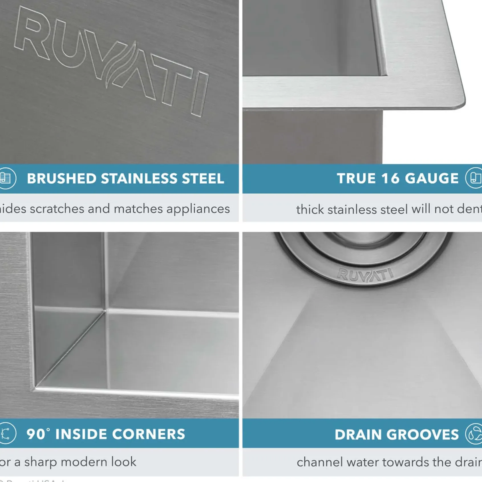Ruvati Nesta 29" Undermount Stainless Steel Kitchen Sink, 60/40 Double Bowl, 16 Gauge, Zero Radius, RVH7200