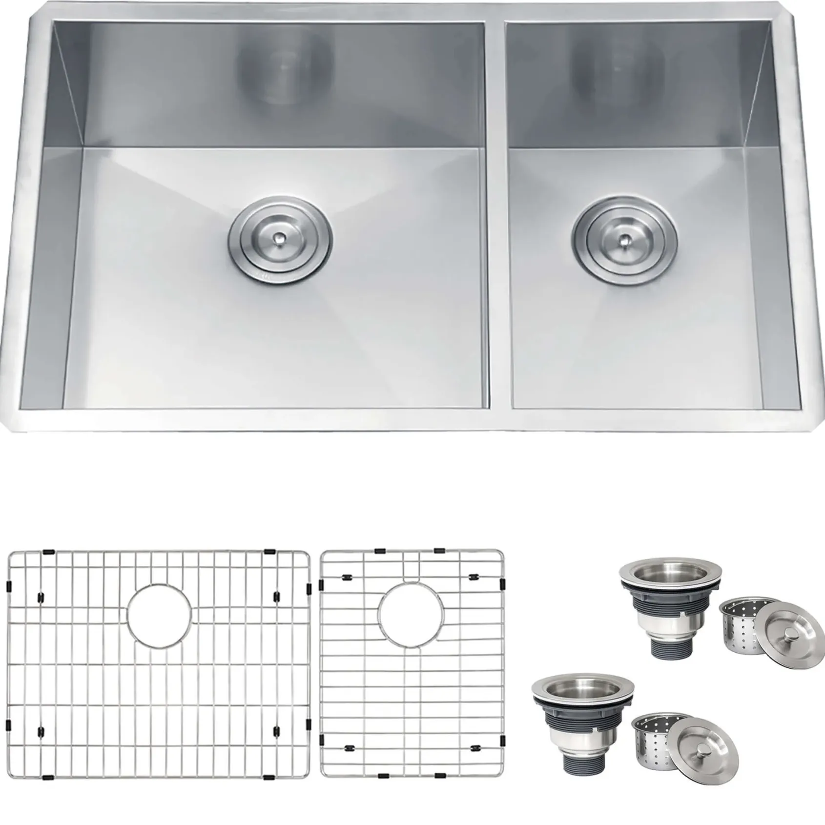Ruvati Nesta 32" Undermount Stainless Steel Kitchen Sink, 60/40 Double Bowl, 16 Gauge, Zero Radius, RVH7515