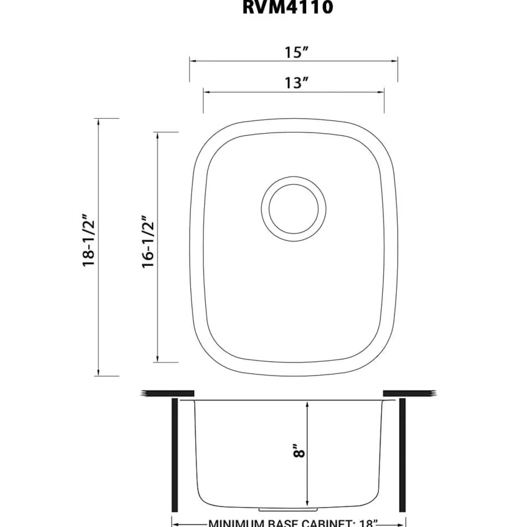 Ruvati Parmi 16" Undermount Rectangle Stainless Steel Bar/Prep Sink, 16 Gauge, RVM4110