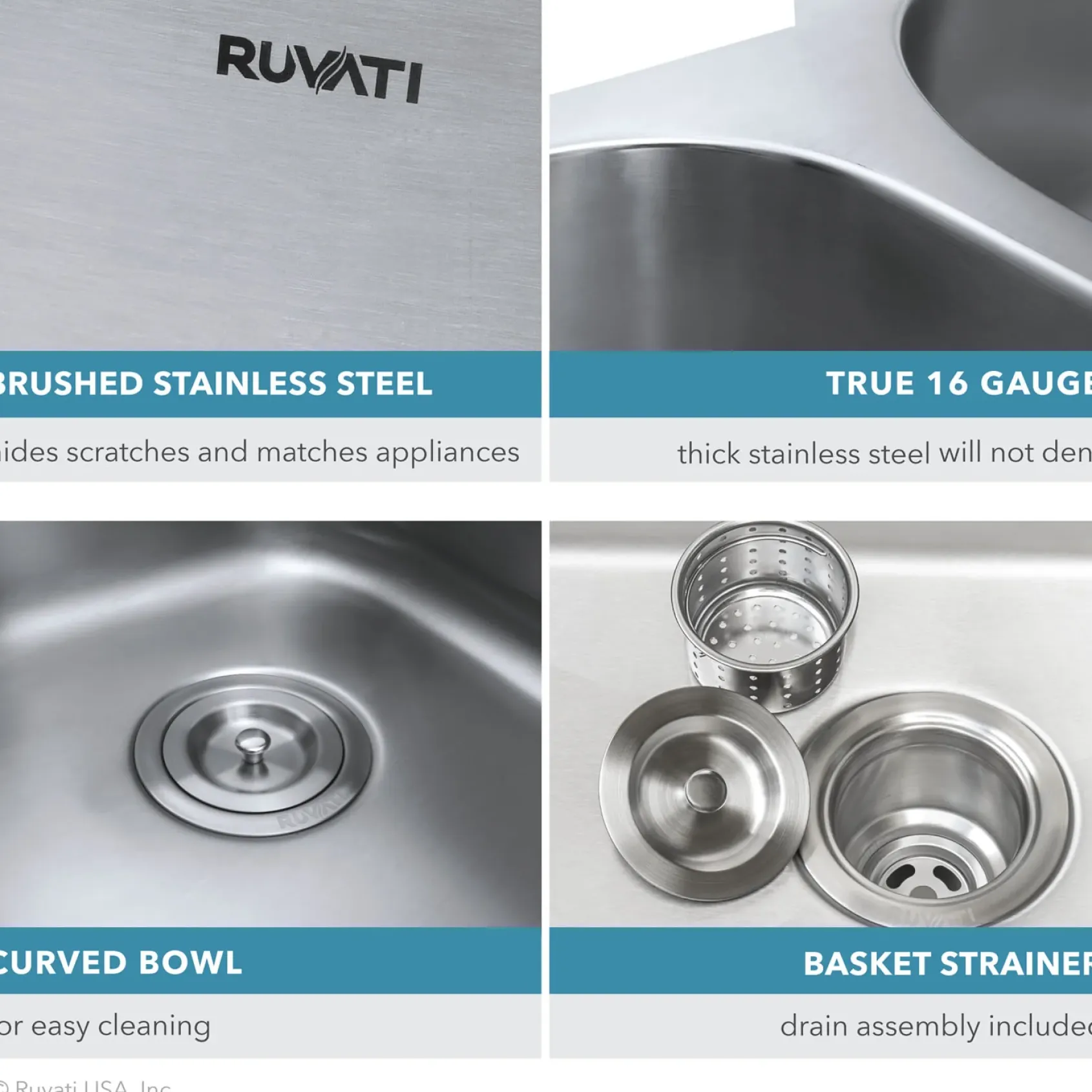 Ruvati Parmi 16" Undermount Rectangle Stainless Steel Bar/Prep Sink, 16 Gauge, RVM4110