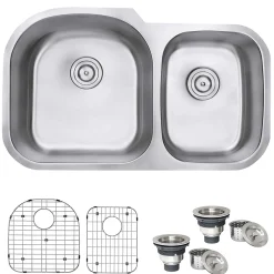 Ruvati Parmi 34" Undermount Stainless Steel Kitchen Sink, 60/40 Double Bowl, 16 Gauge, RVM4600