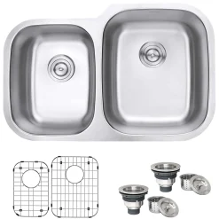 Ruvati Parmi 32" Undermount Stainless Steel Kitchen Sink, 40/60 Double Bowl, 16 Gauge, RVM4315