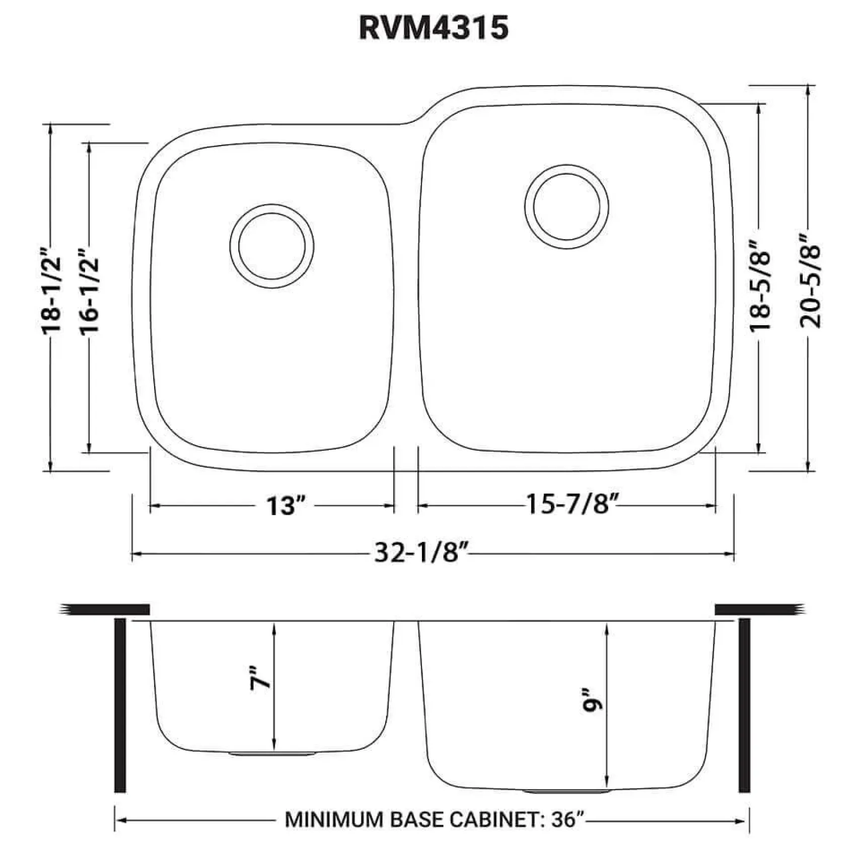 Ruvati Parmi 32" Undermount Stainless Steel Kitchen Sink, 40/60 Double Bowl, 16 Gauge, RVM4315