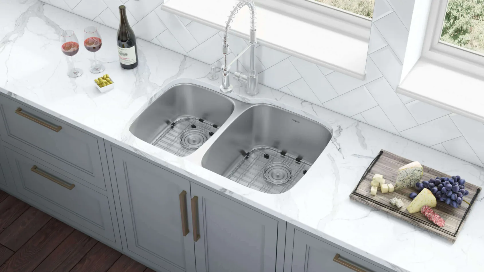 Ruvati Parmi 32" Undermount Stainless Steel Kitchen Sink, 40/60 Double Bowl, 16 Gauge, RVM4315