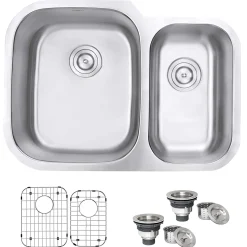 Ruvati Parmi 29" Undermount Stainless Steel Kitchen Sink, 60/40 Double Bowl, 16 Gauge, RVM4500