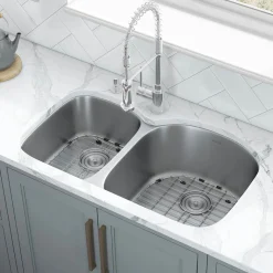 Ruvati Parmi 34" Undermount Stainless Steel Kitchen Sink, 40/60 Double Bowl, 16 Gauge, RVM4605