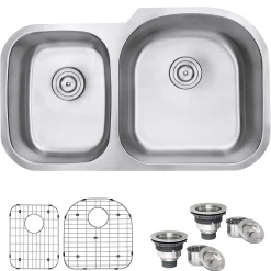 Ruvati Parmi 34" Undermount Stainless Steel Kitchen Sink, 40/60 Double Bowl, 16 Gauge, RVM4605