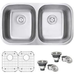 Ruvati Parmi 32" Undermount Stainless Steel Kitchen Sink, 50/50 Double Bowl, 16 Gauge, RVM4300
