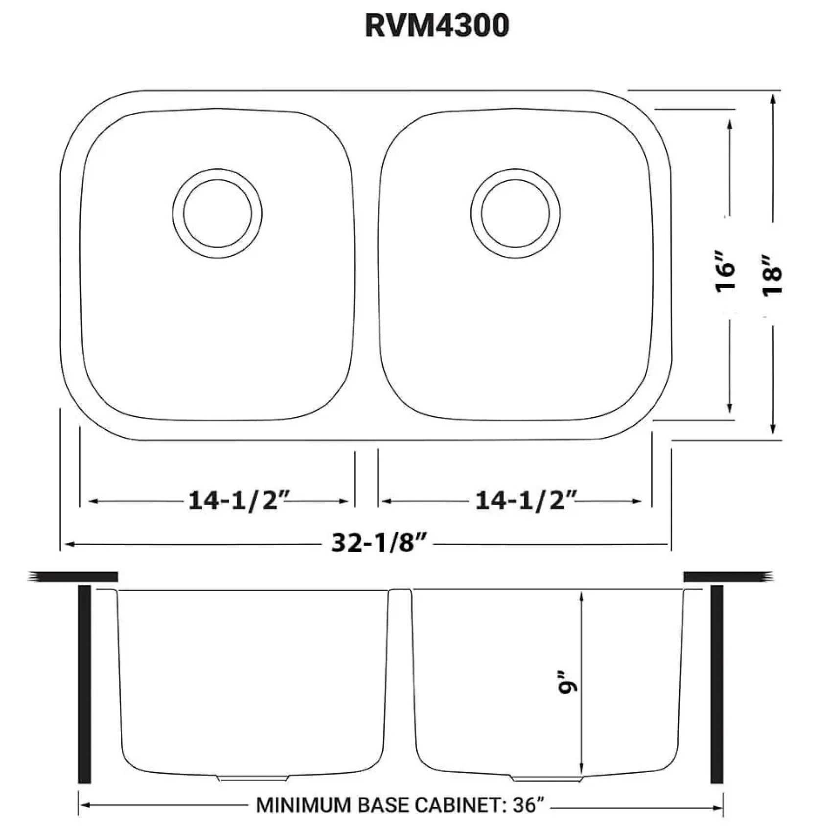 Ruvati Parmi 32" Undermount Stainless Steel Kitchen Sink, 50/50 Double Bowl, 16 Gauge, RVM4300