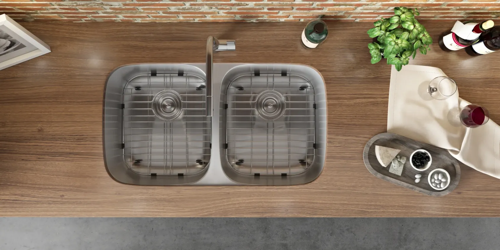 Ruvati Parmi 32" Undermount Stainless Steel Kitchen Sink, 50/50 Double Bowl, 16 Gauge, RVM4300