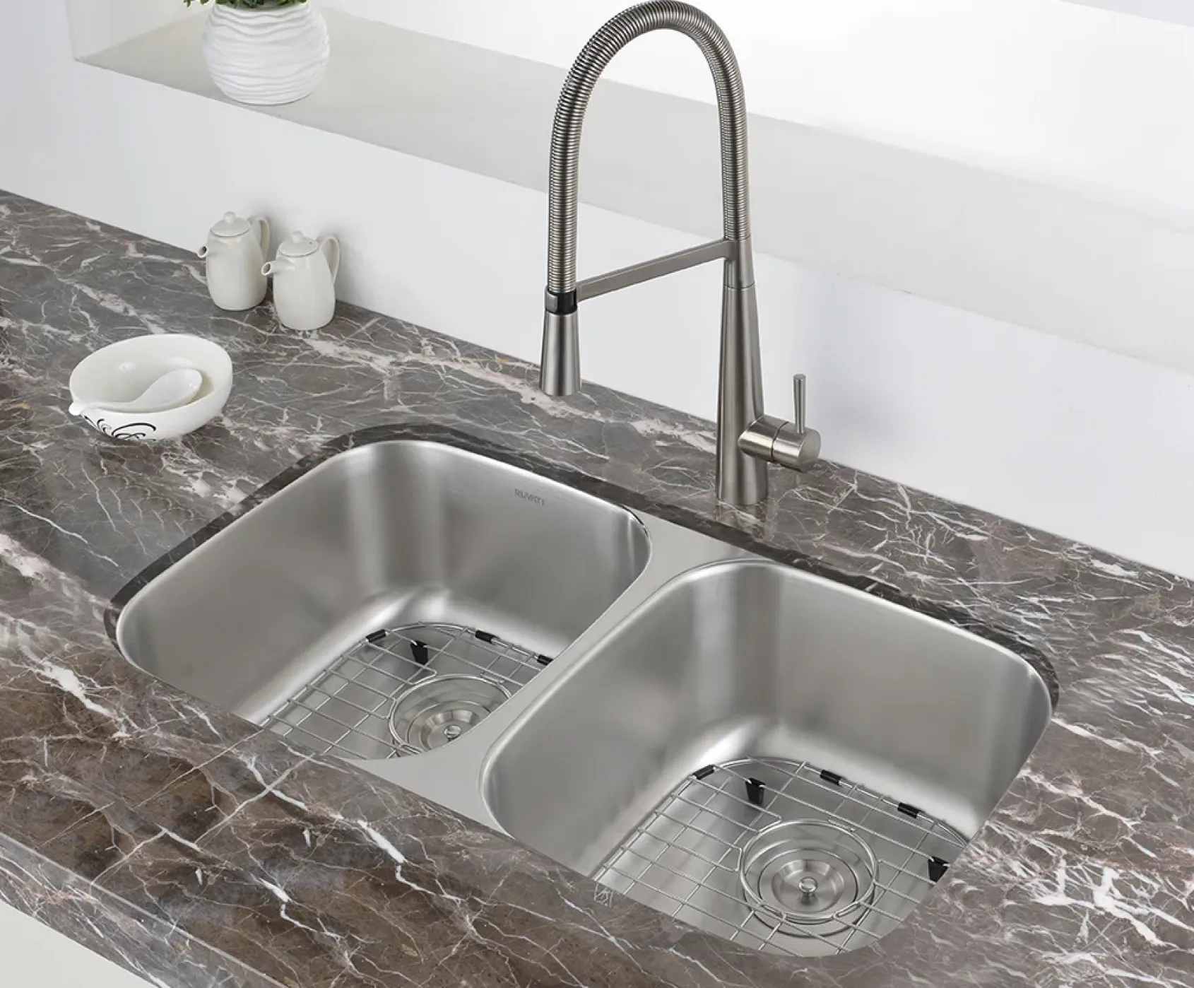 Ruvati Parmi 32" Undermount Stainless Steel Kitchen Sink, 50/50 Double Bowl, 16 Gauge, RVM4300