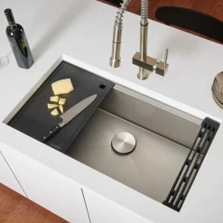 Ruvati Roma Hex Hex Bottom 30-inch Workstation Scratch Resistant Embossed Texture Kitchen Sink Stainless Steel, 16, RVH8630