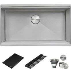 Ruvati Roma Hex Hex Bottom 30-inch Workstation Scratch Resistant Embossed Texture Kitchen Sink Stainless Steel, 16, RVH8630