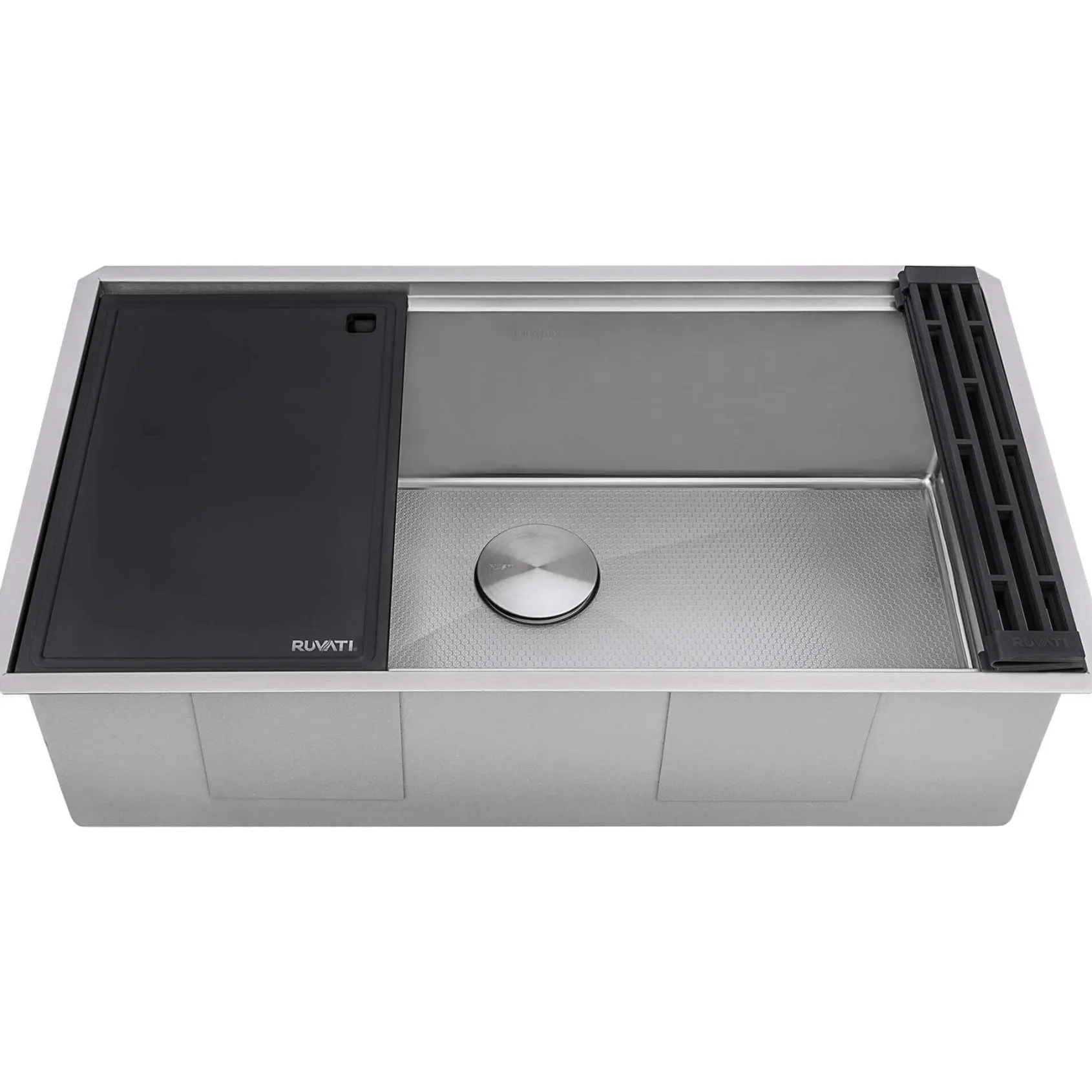 Ruvati Roma Hex Hex Bottom 30-inch Workstation Scratch Resistant Embossed Texture Kitchen Sink Stainless Steel, 16, RVH8630