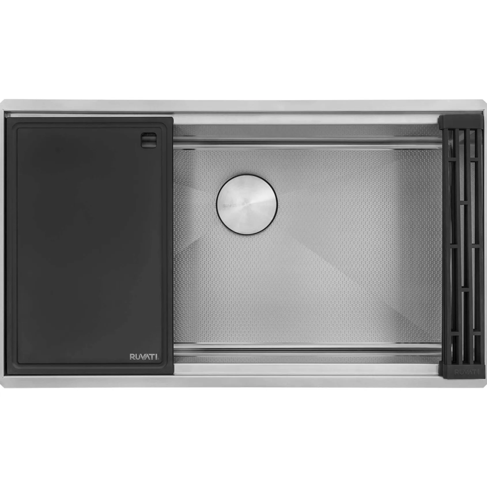 Ruvati Roma Hex Hex Bottom 30-inch Workstation Scratch Resistant Embossed Texture Kitchen Sink Stainless Steel, 16, RVH8630
