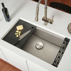 Ruvati Roma Hex Hex Bottom 33-inch Workstation Scratch Resistant Embossed Texture Kitchen Sink Stainless Steel, 16, RVH8633