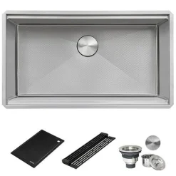 Ruvati Roma Hex Hex Bottom 33-inch Workstation Scratch Resistant Embossed Texture Kitchen Sink Stainless Steel, 16, RVH8633