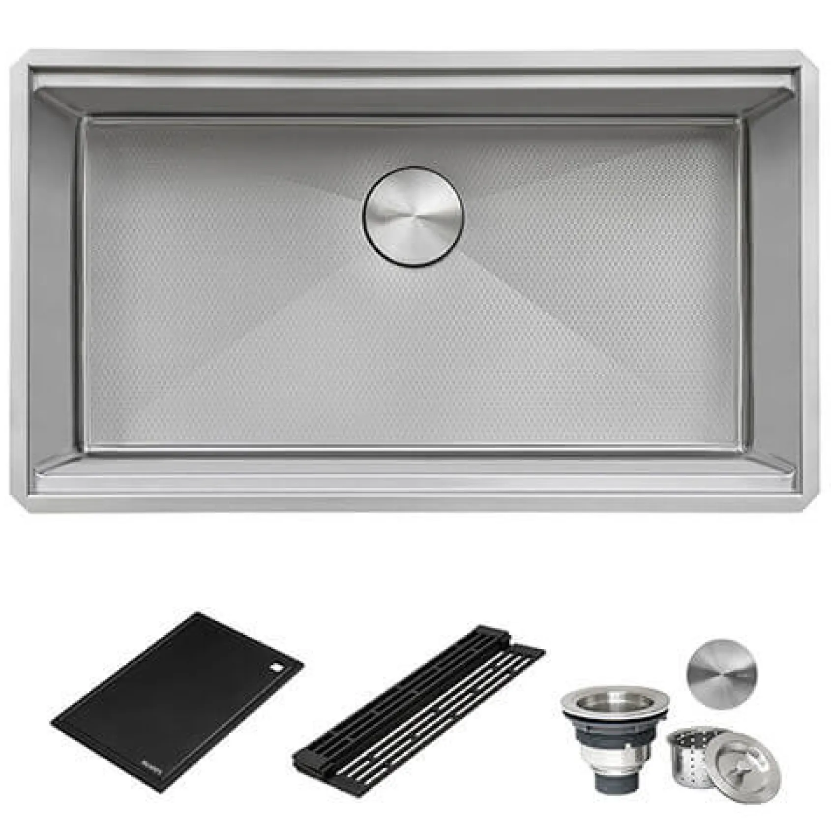 Ruvati Roma Hex Hex Bottom 33-inch Workstation Scratch Resistant Embossed Texture Kitchen Sink Stainless Steel, 16, RVH8633