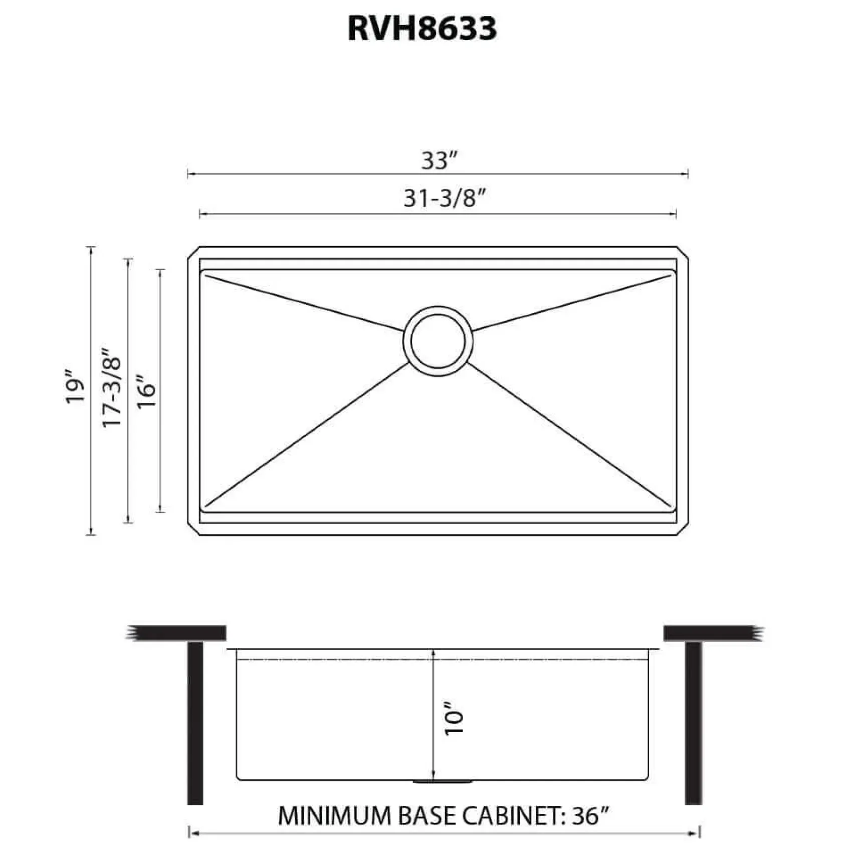 Ruvati Roma Hex Hex Bottom 33-inch Workstation Scratch Resistant Embossed Texture Kitchen Sink Stainless Steel, 16, RVH8633