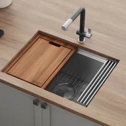 Ruvati Roma Pro 24" Undermount Stainless Steel Workstation Kitchen Sink, 16 Gauge, Rounded Corners, RVH8324