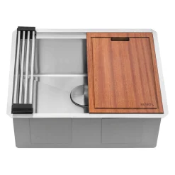 Ruvati Roma Pro 24" Undermount Stainless Steel Workstation Kitchen Sink, 16 Gauge, Rounded Corners, RVH8324