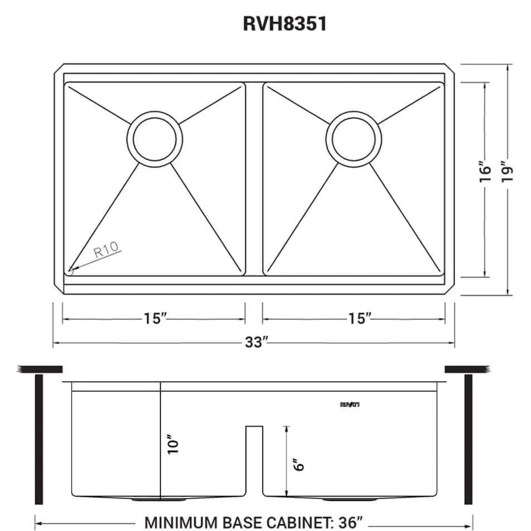Ruvati Roma Pro 33" Undermount Stainless Steel Workstation Kitchen Sink, 50/50 Double Bowl, 16 Gauge, Rounded Corners, RVH8351