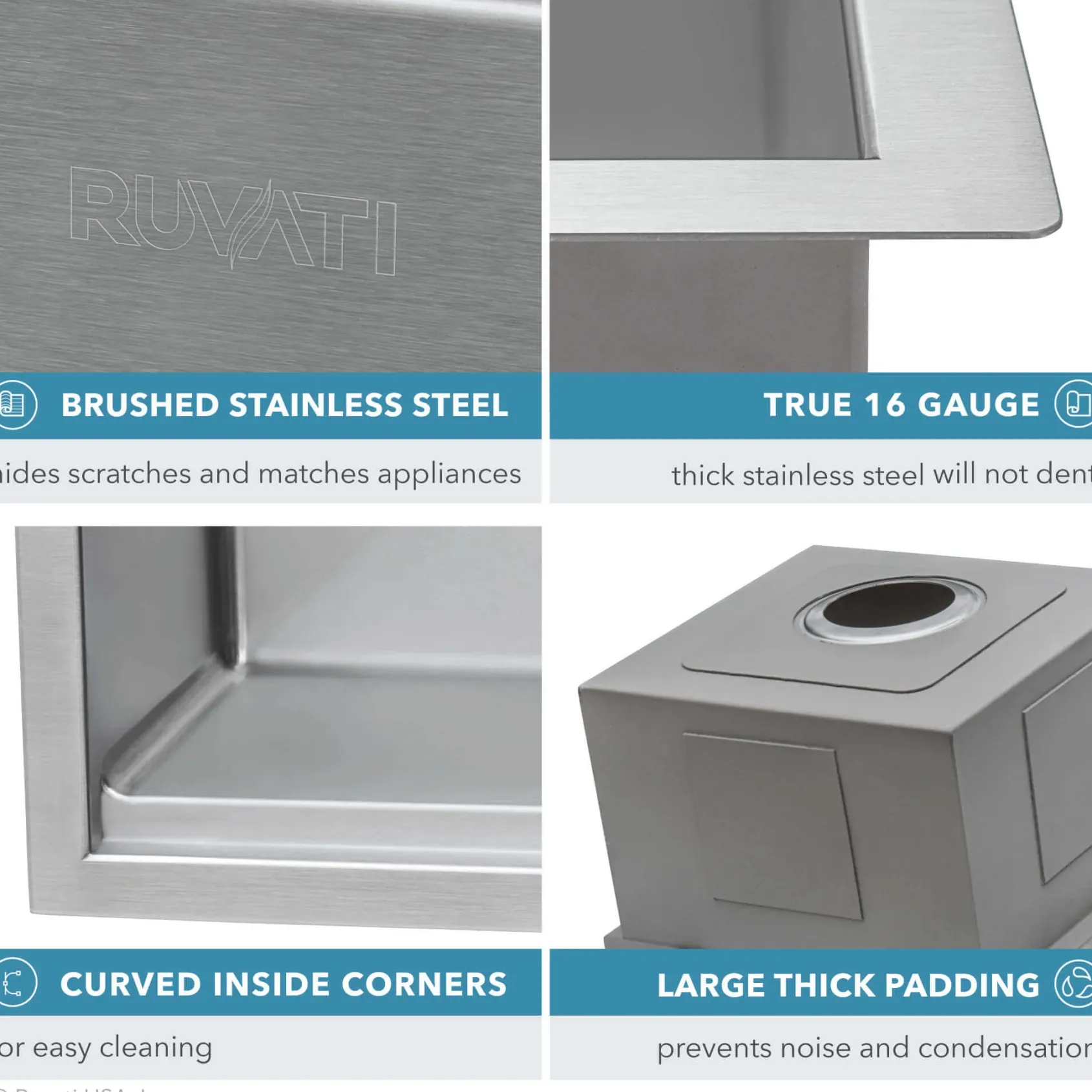 Ruvati Roma Pro 33" Undermount Stainless Steel Workstation Kitchen Sink, 50/50 Double Bowl, 16 Gauge, Rounded Corners, RVH8351