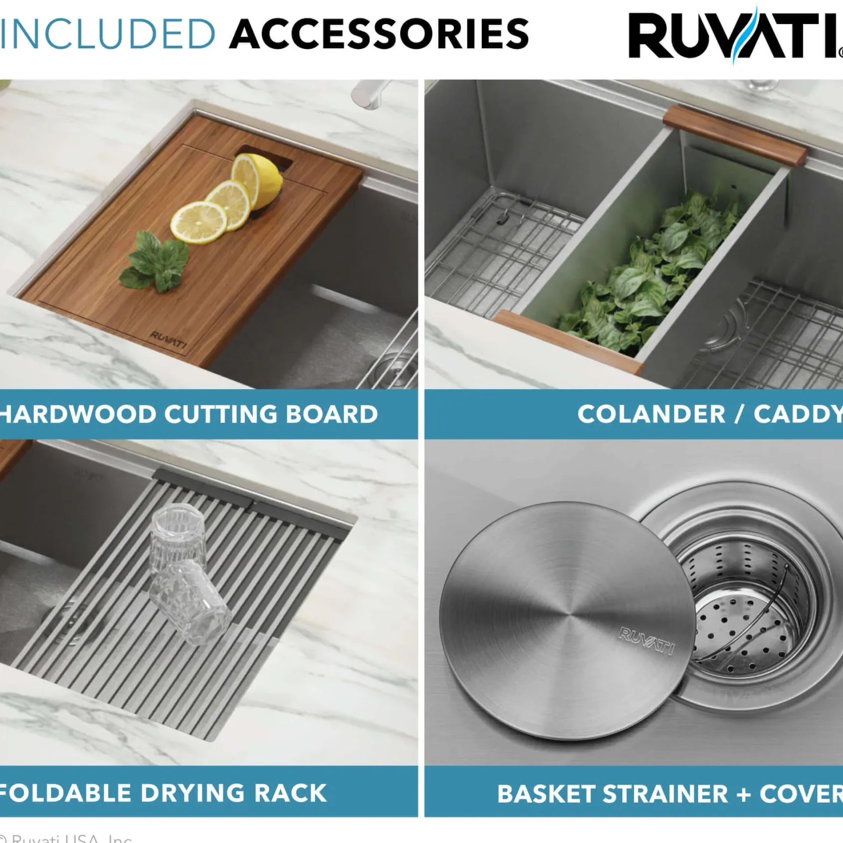 Ruvati Roma 30" Undermount Stainless Steel Workstation Kitchen Sink, 16 Gauge, RVH8310